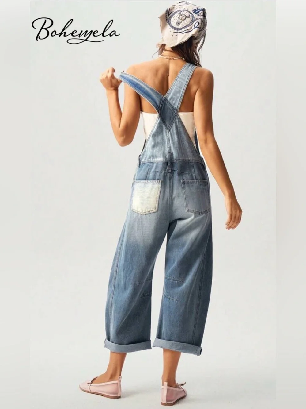 Boheyela Women's Light Blue Denim Overalls